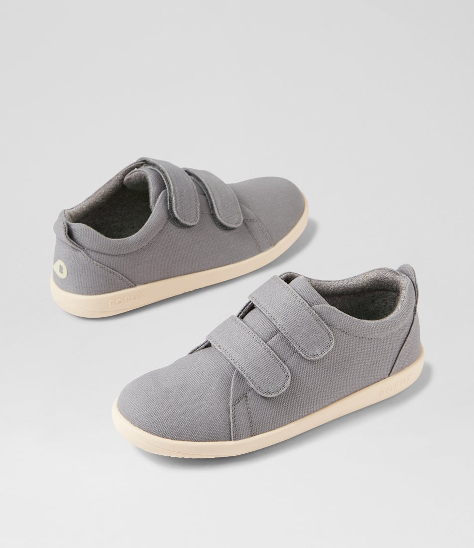 bobux Kp Grass Court Junior Circular Gray Canvas Flat Shoes