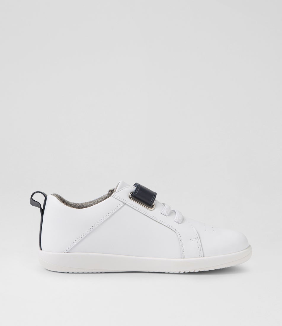 Bobux Kp Pace Optical White Navy Leather Flat Shoes
