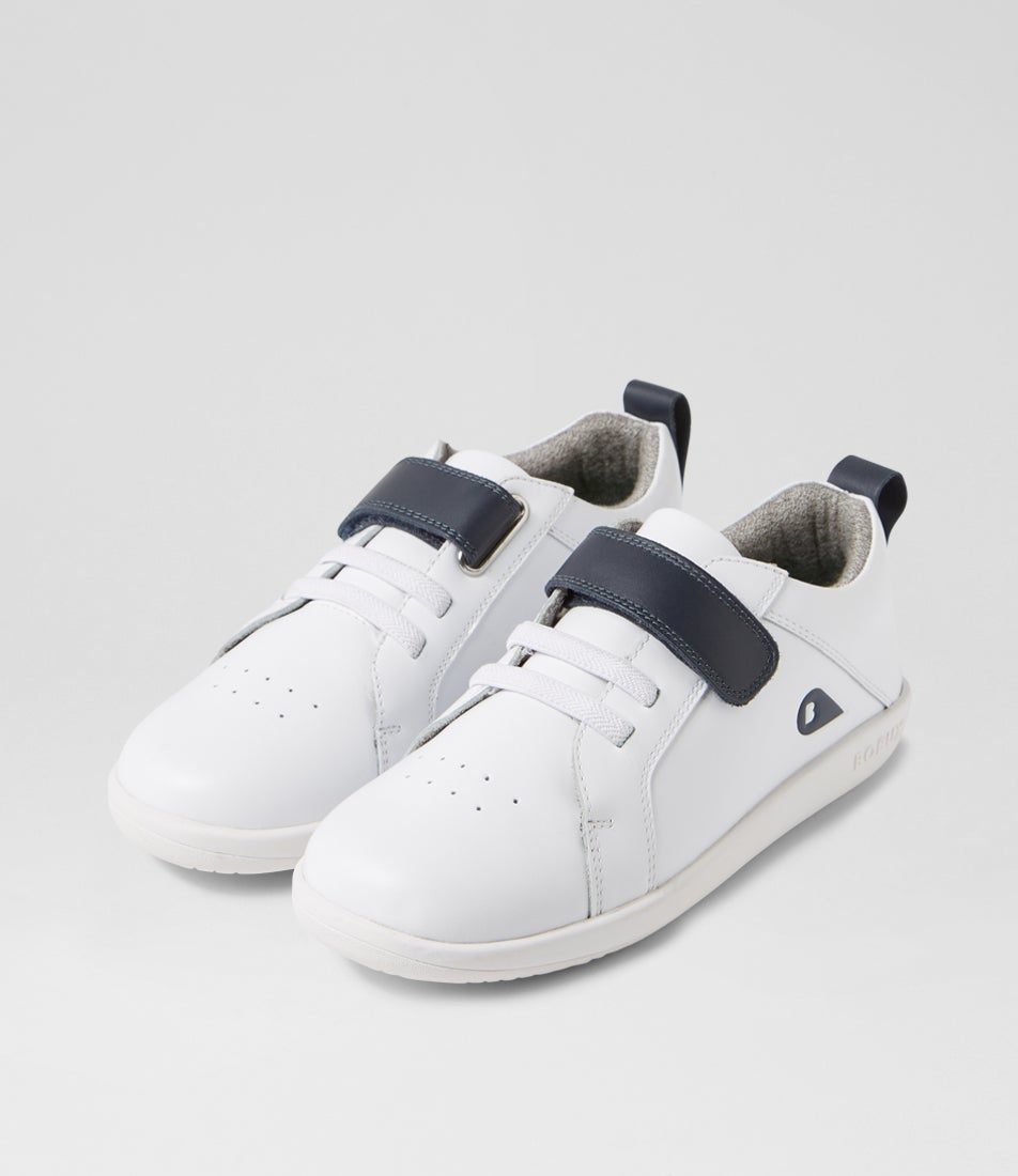 bobux Kp Pace Optical White Navy Leather Flat Shoes