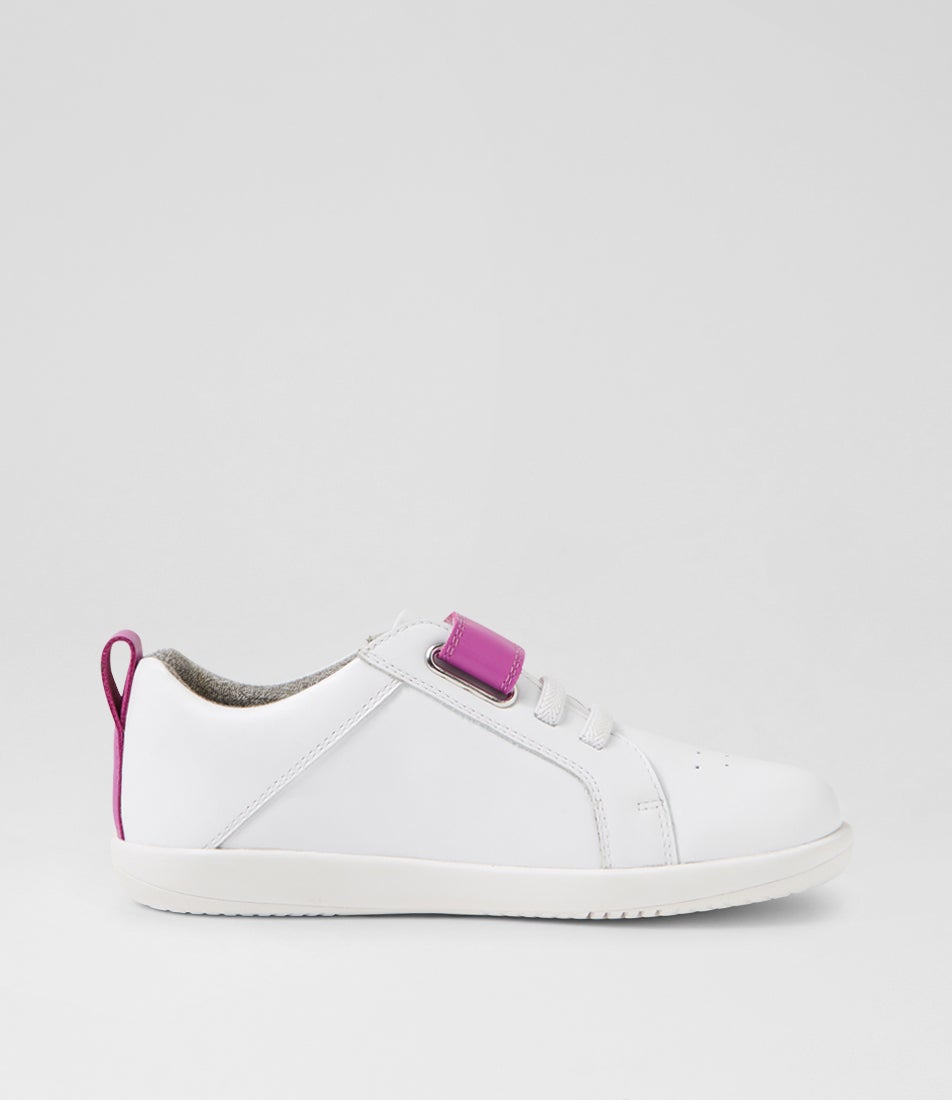 Bobux Kp Pace Optical White Orchid Leather Flat Shoes