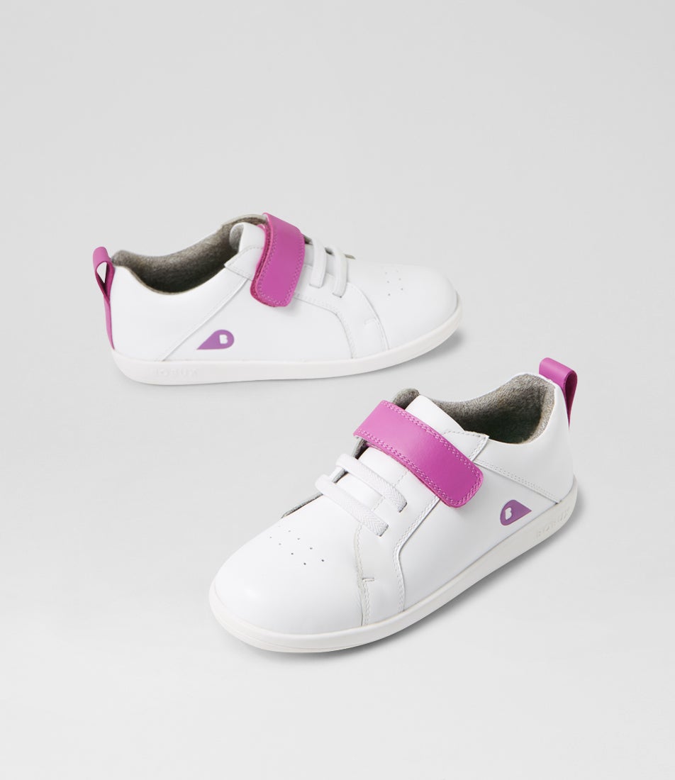 bobux Kp Pace Optical White Orchid Leather Flat Shoes