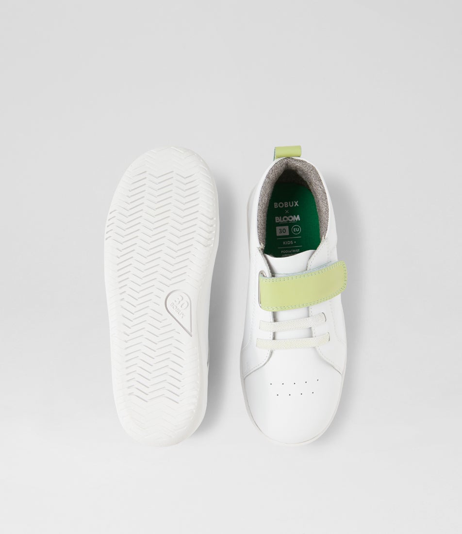 Bobux Kp Pace Optical White Shadow Lime Leather Flat Shoes