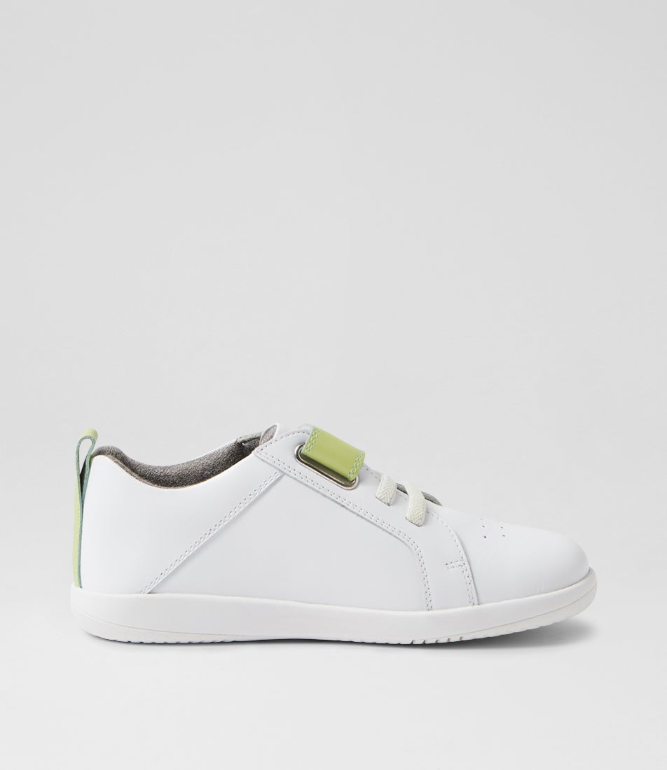 Bobux Kp Pace Optical White Shadow Lime Leather Flat Shoes