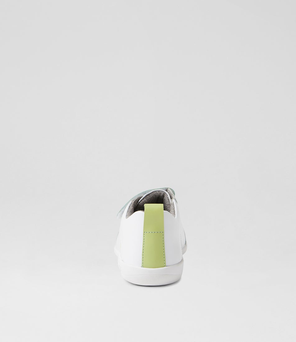 Bobux Kp Pace Optical White Shadow Lime Leather Flat Shoes