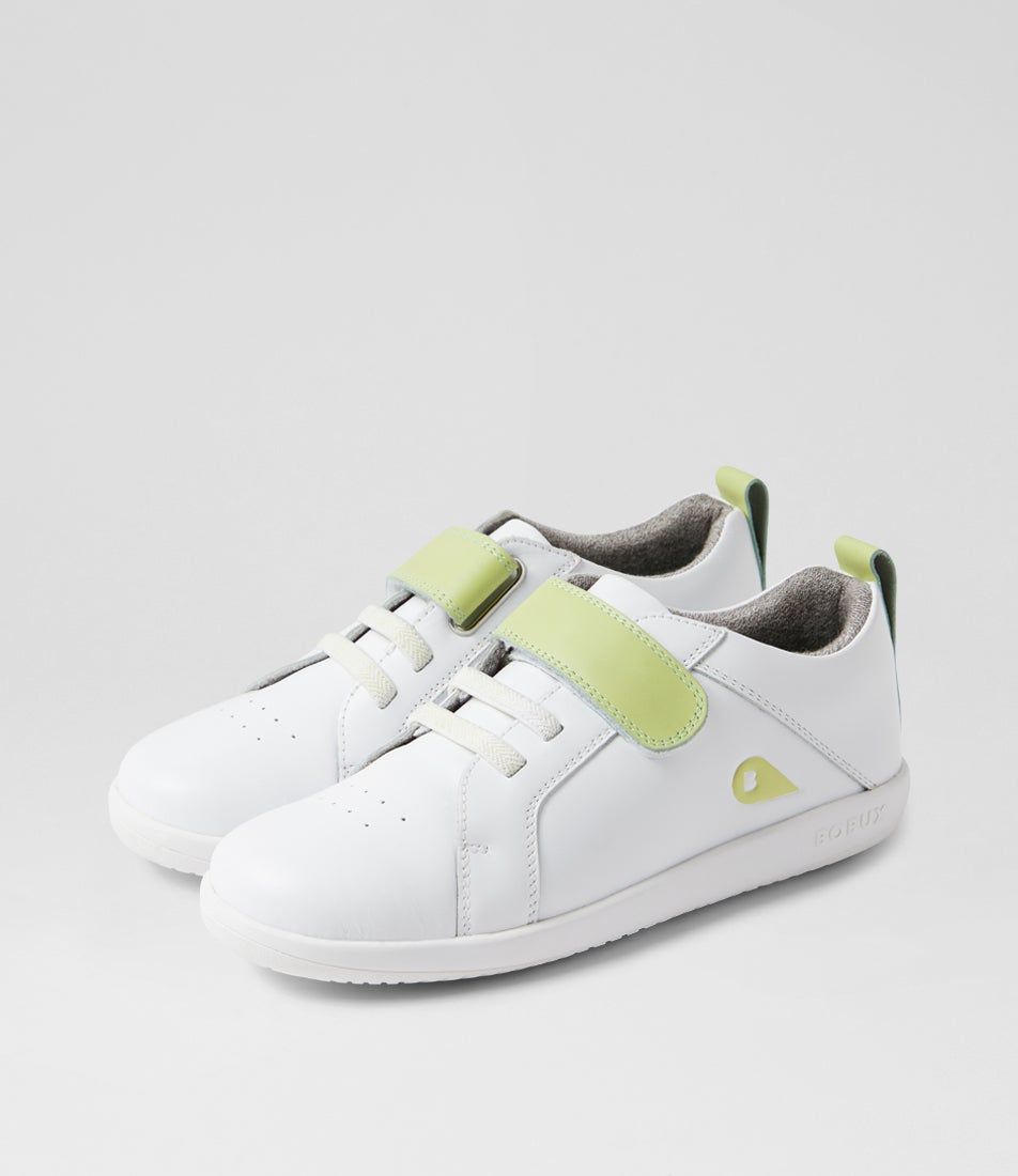bobux Kp Pace Optical White Shadow Lime Leather Flat Shoes