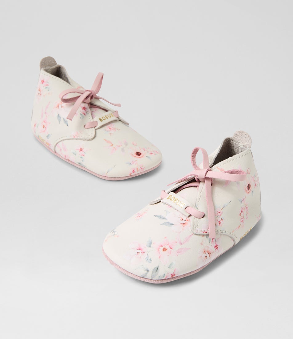 bobux Ss Camille Lace Infant White Peachskin Leather Flat Shoes