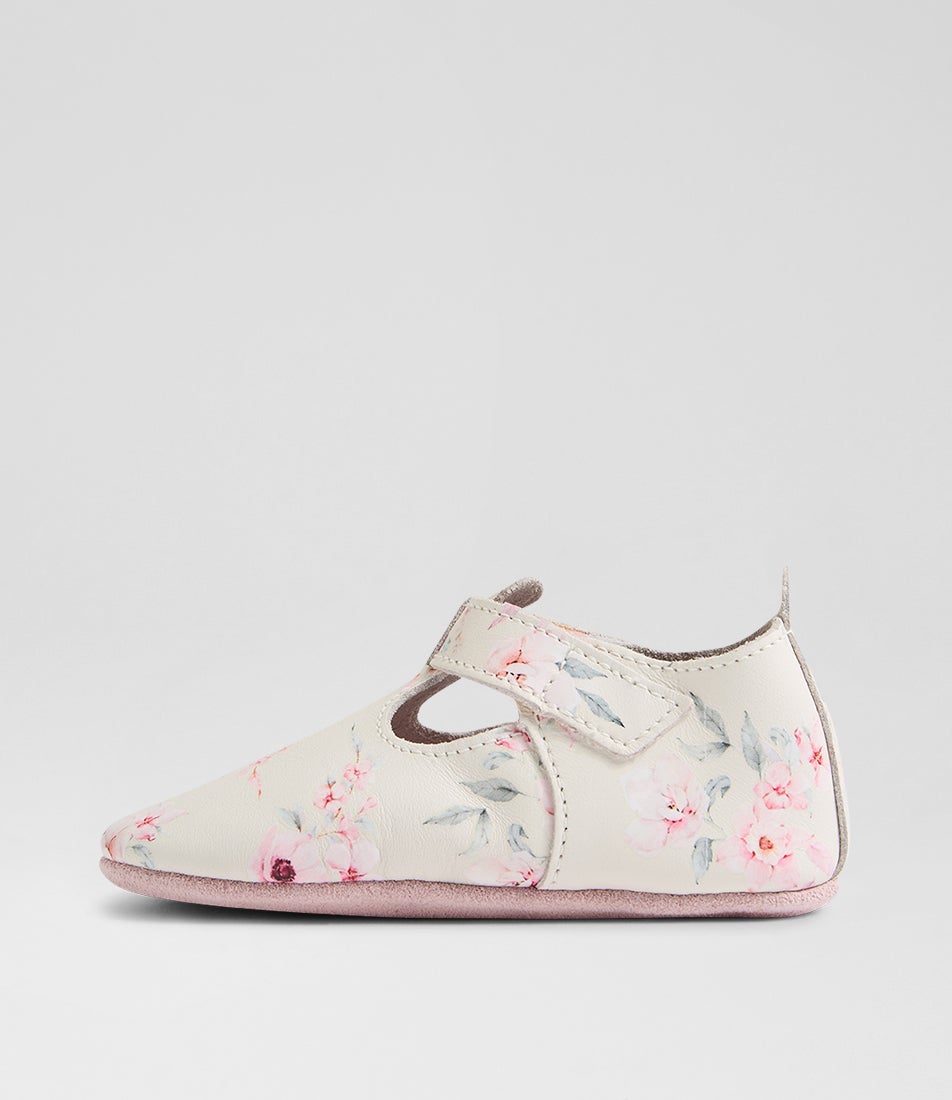 Bobux Ss Camille T Bar Infant White Peachskin Leather Flat Shoes