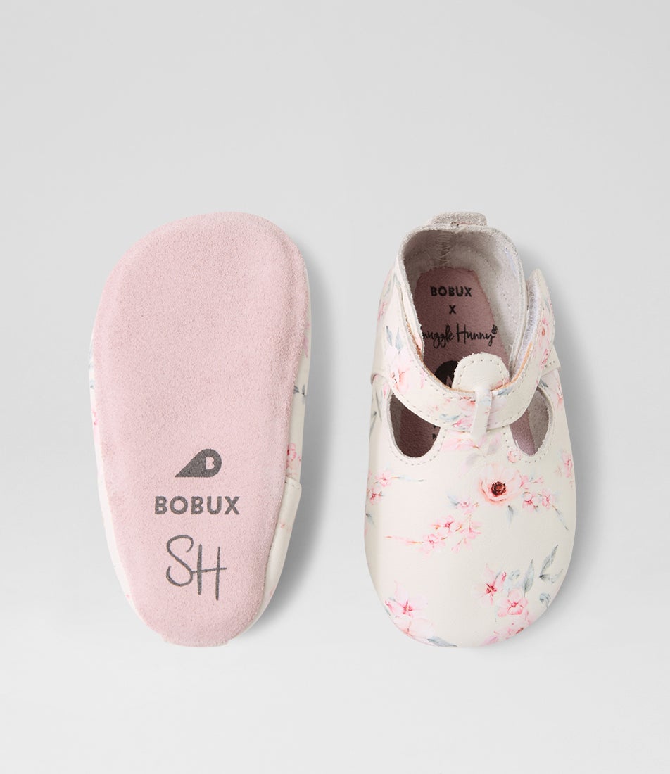 Bobux Ss Camille T Bar Infant White Peachskin Leather Flat Shoes