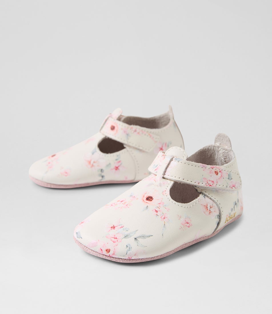 bobux Ss Camille T Bar Infant White Peachskin Leather Flat Shoes