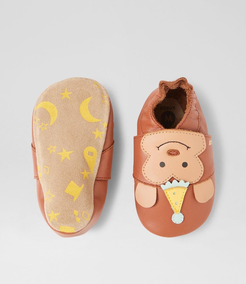 Bobux Ss Cheeky Monkey Mocha Sandstorm Leather Flat Shoes