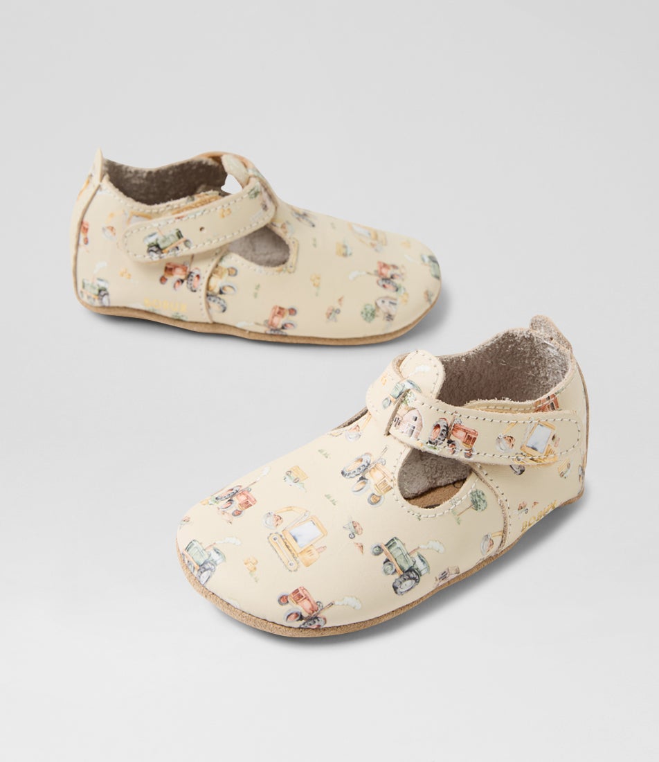 bobux Ss Digger T Bar Infant White Swan Multi Leather Flat Shoes