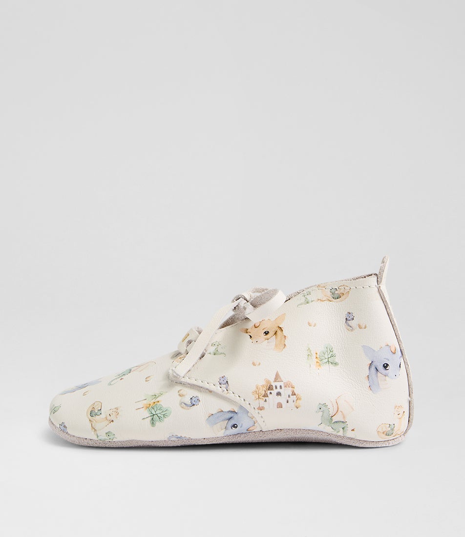 Bobux Ss Dragon Lace Infant White Multi Leather Flat Shoes