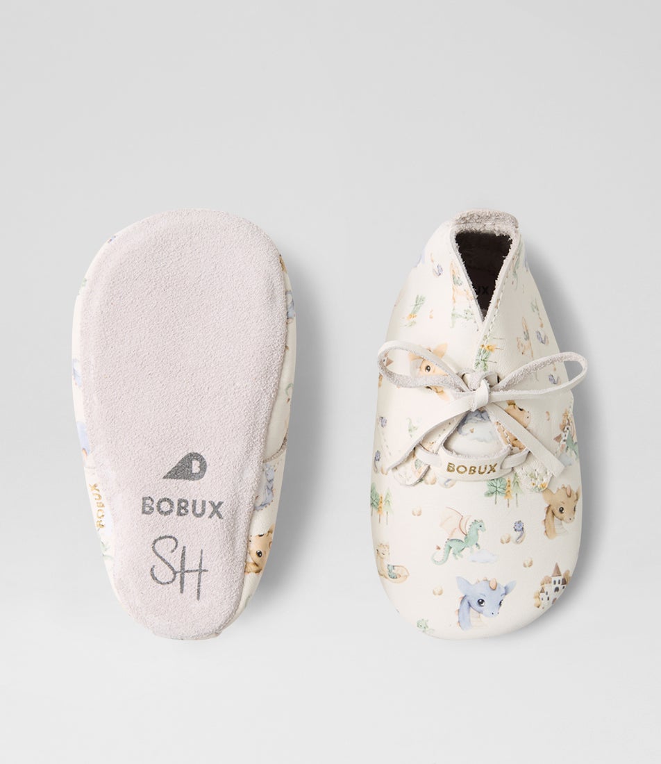 Bobux Ss Dragon Lace Infant White Multi Leather Flat Shoes