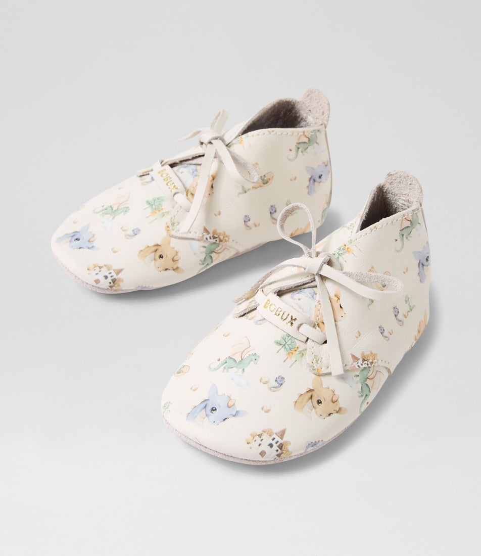 bobux Ss Dragon Lace Infant White Multi Leather Flat Shoes