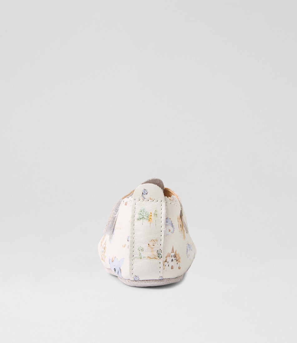 Bobux Ss Dragon T Bar Infant White Multi Leather Flat Shoes