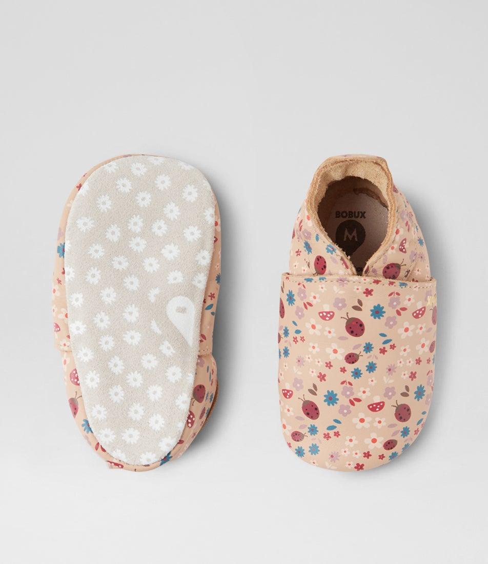 Bobux Ss Enchantment Infant Beige Floral Leather Flat Shoes