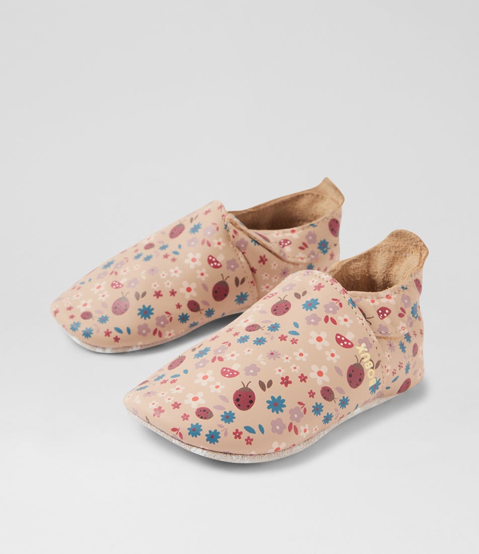 bobux Ss Enchantment Infant Beige Floral Leather Flat Shoes