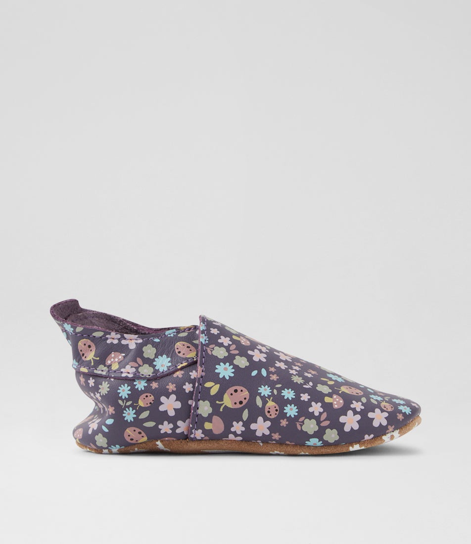 Bobux Ss Enchantment Infant Grape Floral Leather Flat Shoes