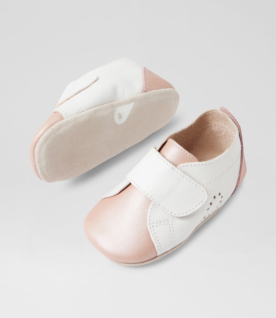 Bobux Ss Grass Court Mini Infant White Dusk Pearl Leather Flat Shoes