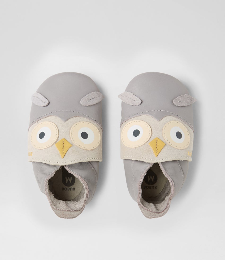 bobux Ss Hootie Infant Gull Grey Leather Flat Shoes
