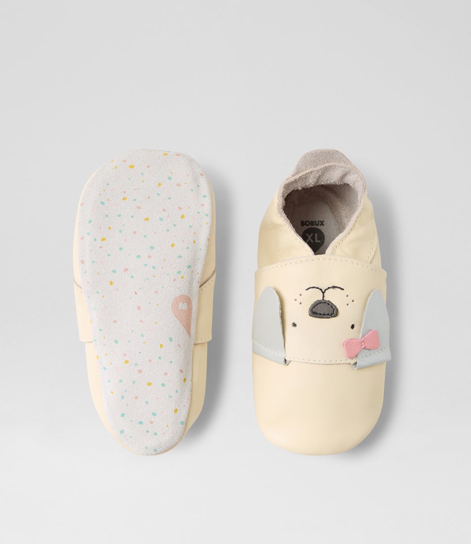 Bobux Ss Little Bow Pup Infant Vanilla Leather Flat Shoes