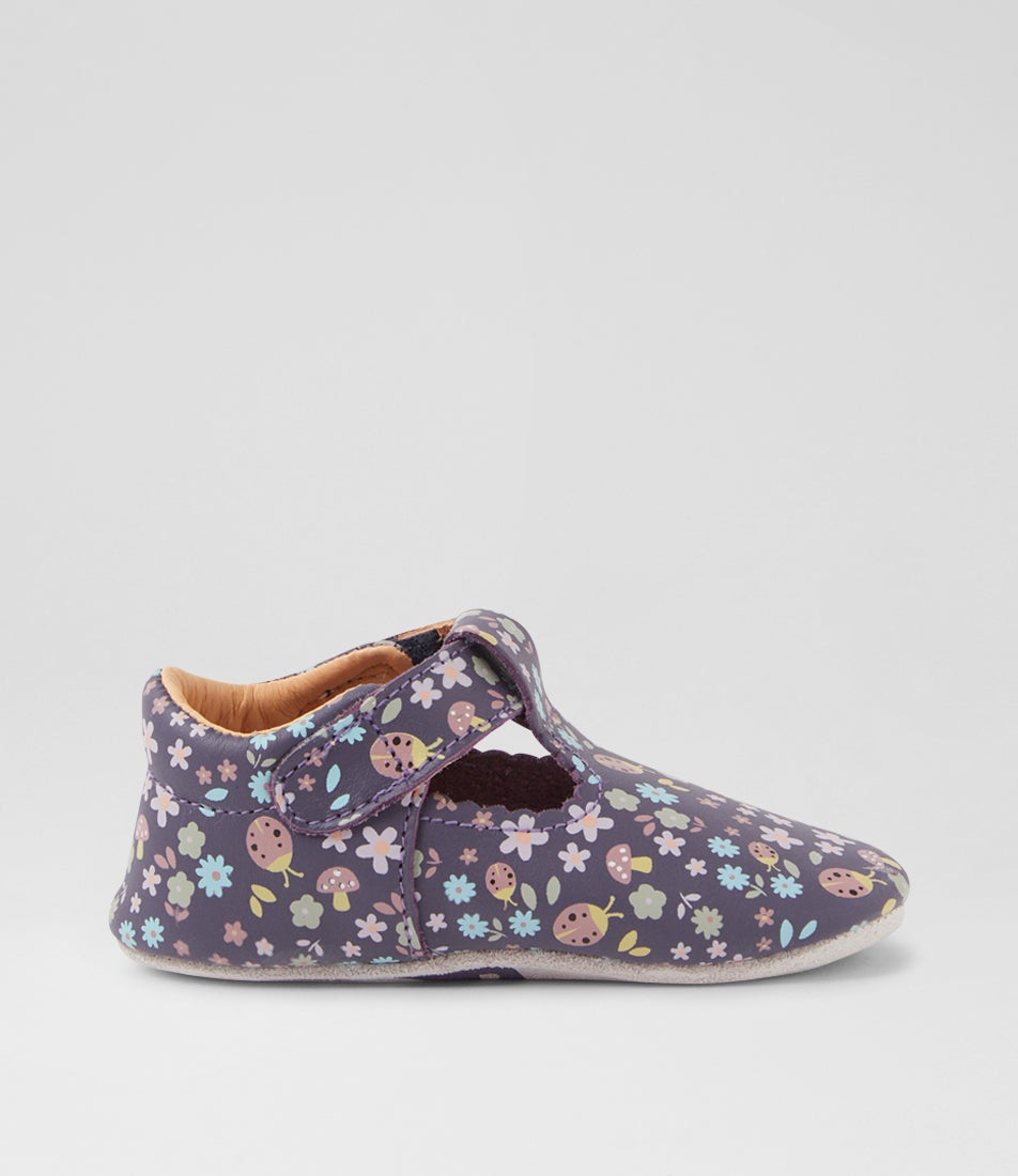 Bobux Ss Meadow Infant Grape Floral Leather Flat Shoes