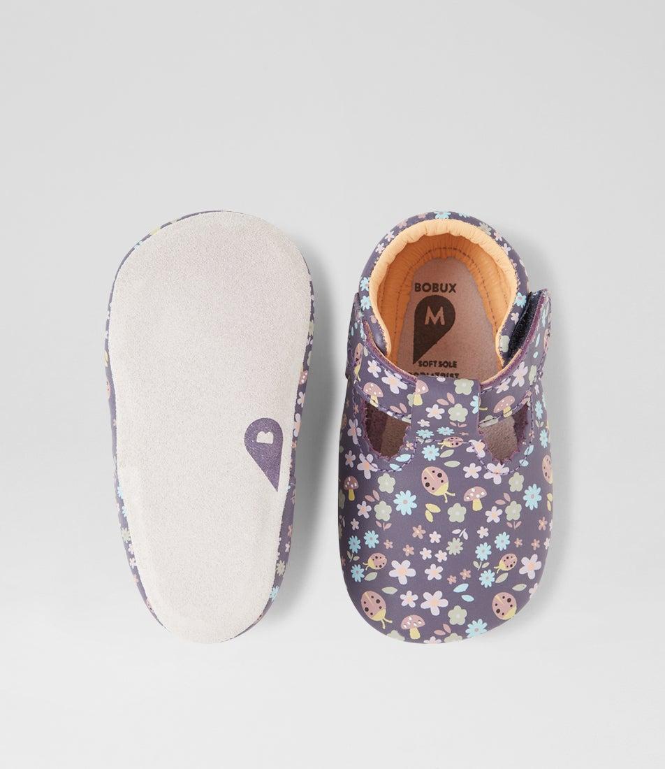 Bobux Ss Meadow Infant Grape Floral Leather Flat Shoes