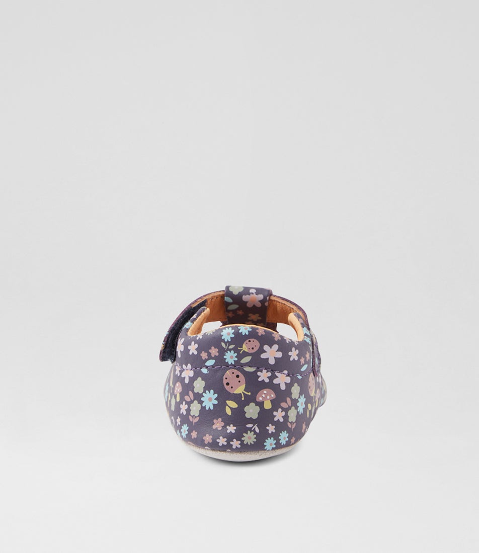 Bobux Ss Meadow Infant Grape Floral Leather Flat Shoes