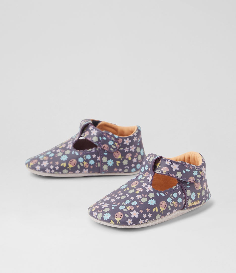 bobux Ss Meadow Infant Grape Floral Leather Flat Shoes