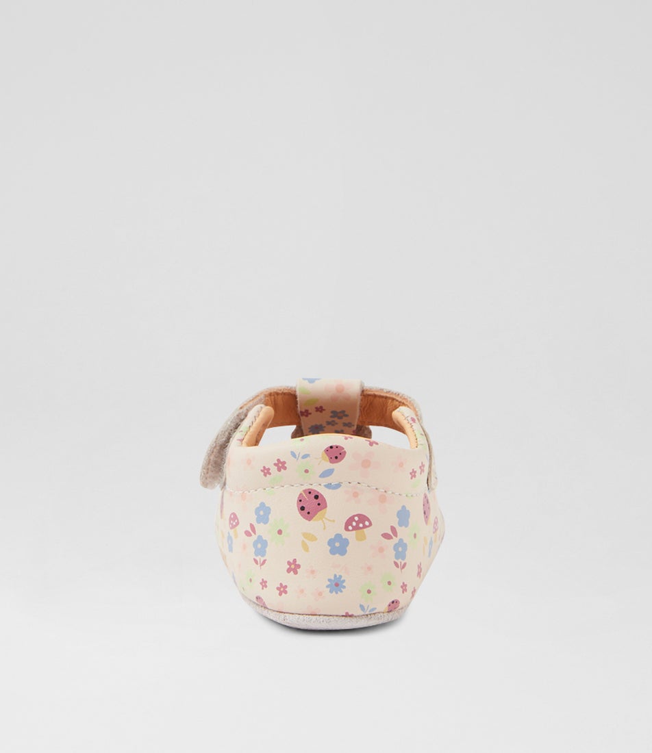 Bobux Ss Meadow Infant Pearl Floral Leather Flat Shoes