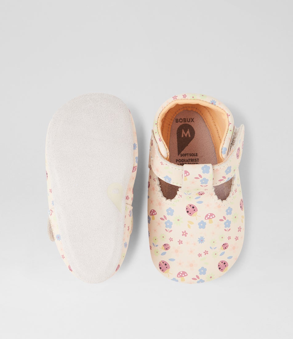 Bobux Ss Meadow Infant Pearl Floral Leather Flat Shoes