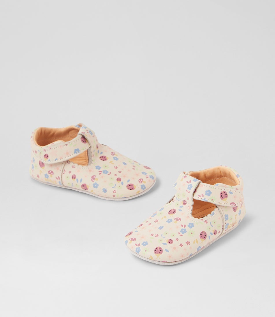 bobux Ss Meadow Infant Pearl Floral Leather Flat Shoes