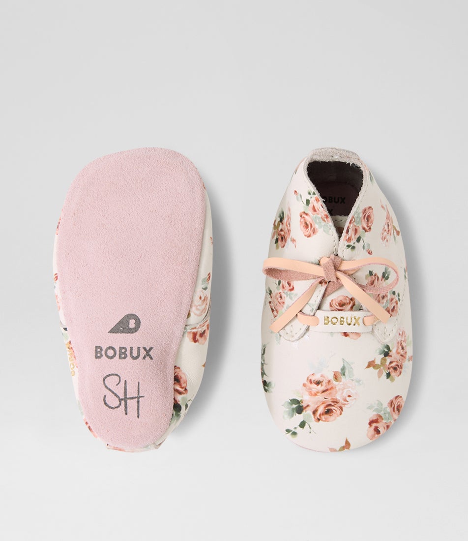 Bobux Ss Rosebud Lace Infant White Rose Leather Flat Shoes