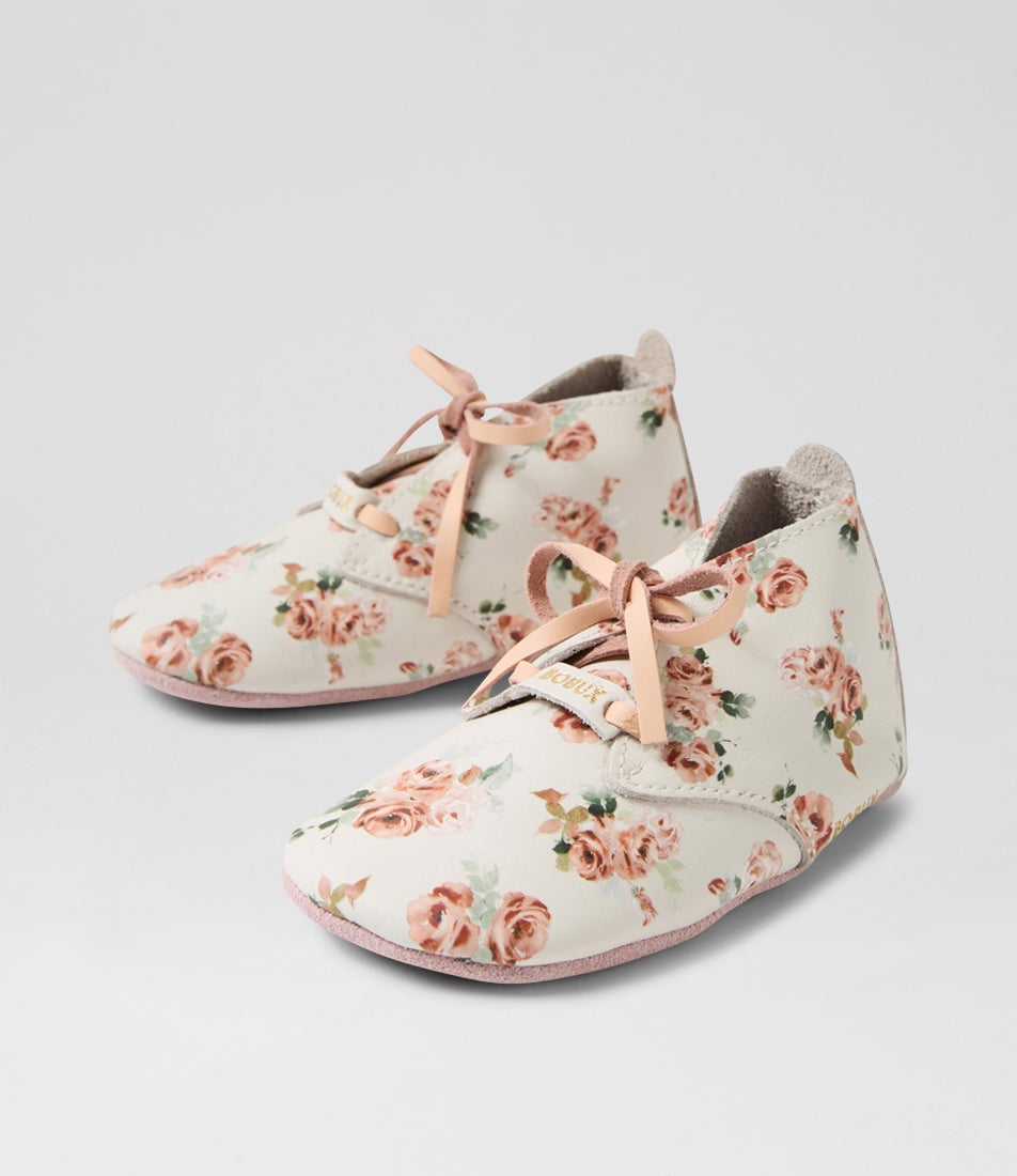 bobux Ss Rosebud Lace Infant White Rose Leather Flat Shoes