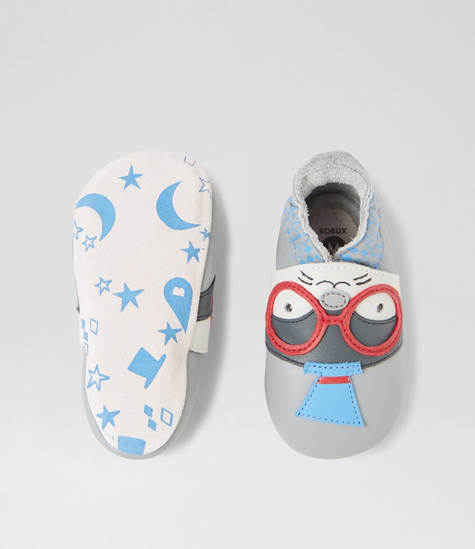 Bobux Ss Silly Seal Griffin Grey Leather Flat Shoes