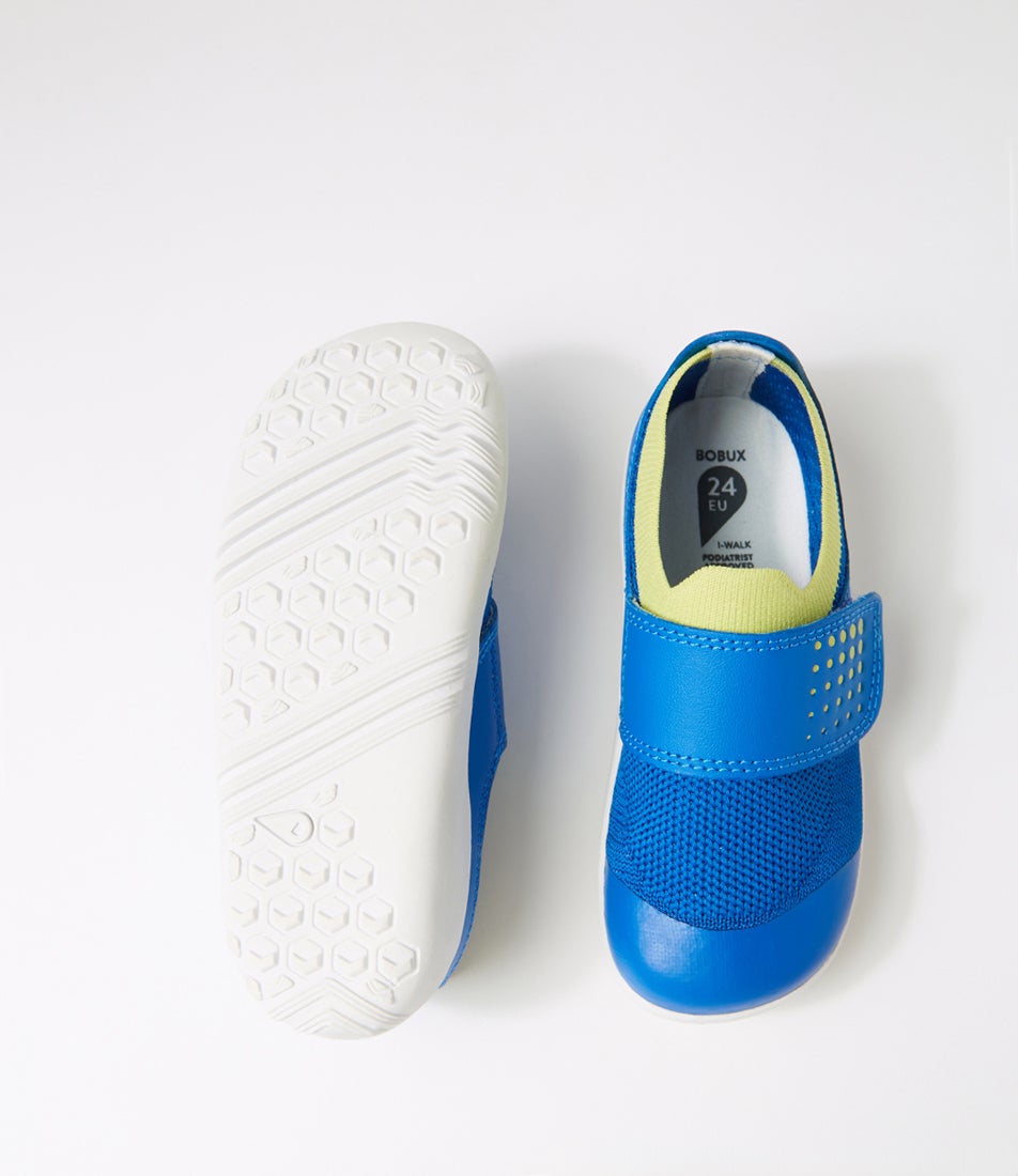 Bobux Su Dimension 3 Infant Snorkel Blue Sunny Lime Fabric Flat Shoes