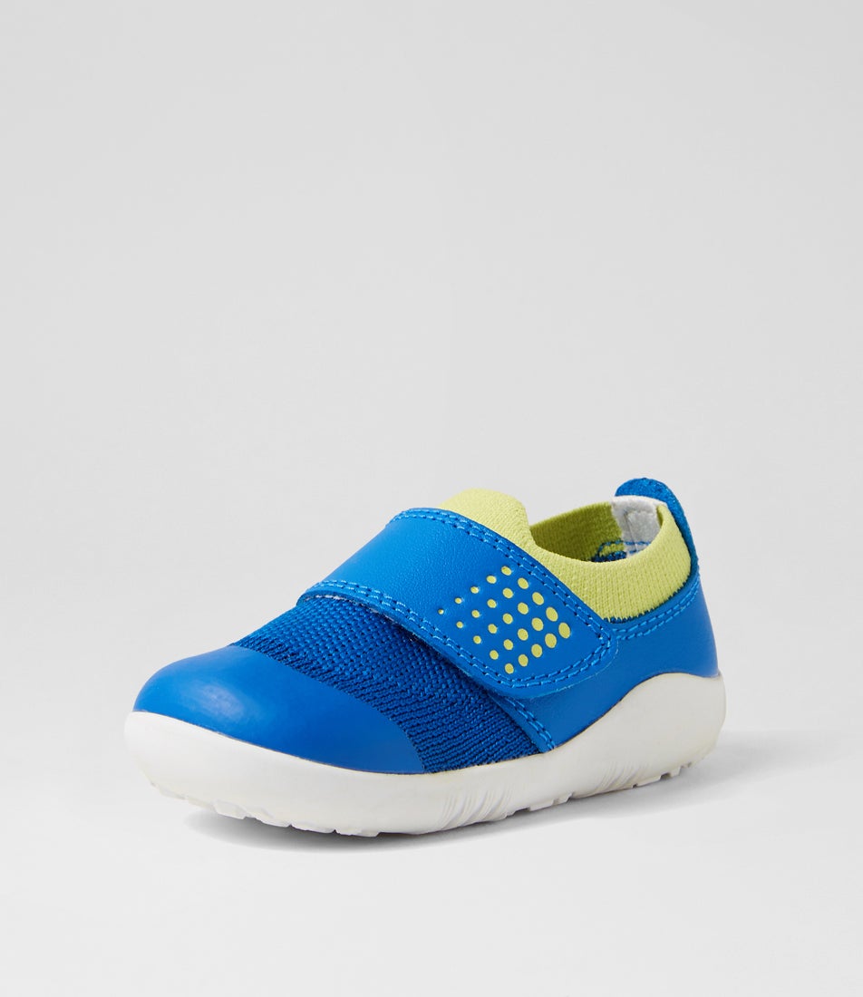 bobux Su Dimension 3 Infant Snorkel Blue Sunny Lime Fabric Flat Shoes