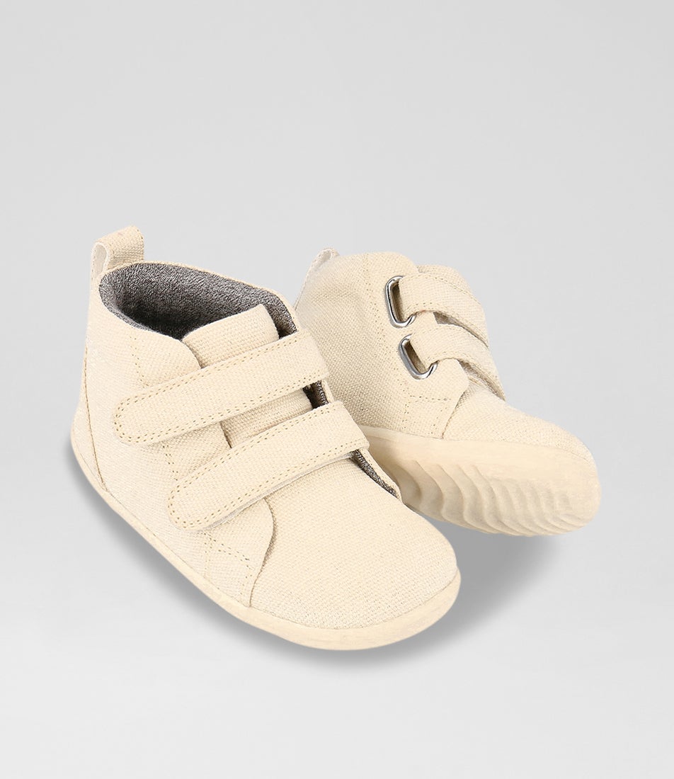 Bobux Su Grass Court High Infant Chalk Canvas Ankle Boots