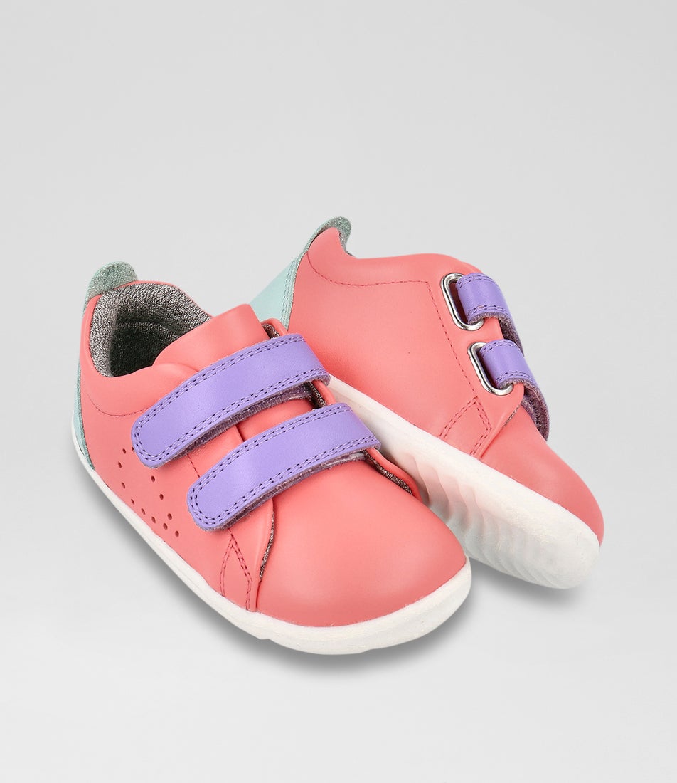 Bobux Su Grass Court Infant Ocean Coral Mauve Combo Leather Sneakers