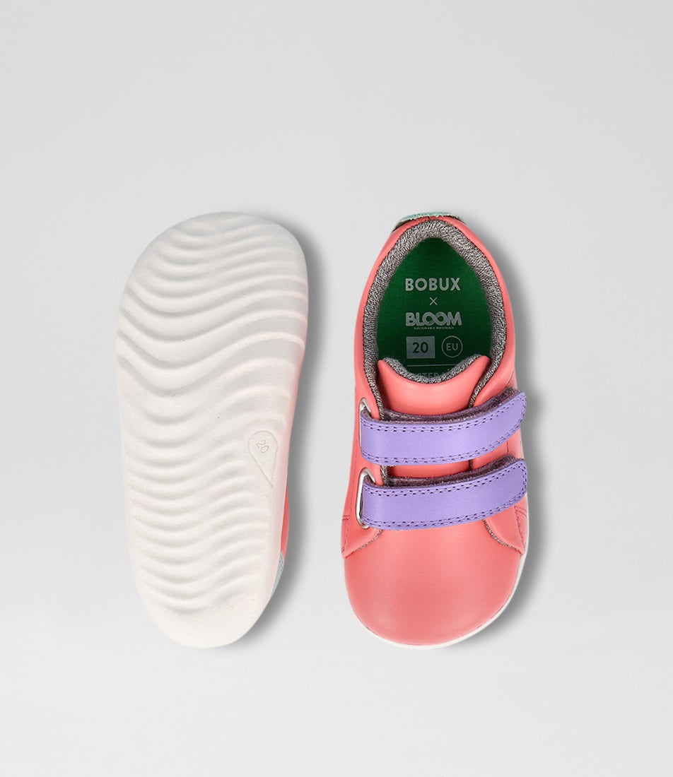 Bobux Su Grass Court Infant Ocean Coral Mauve Combo Leather Sneakers