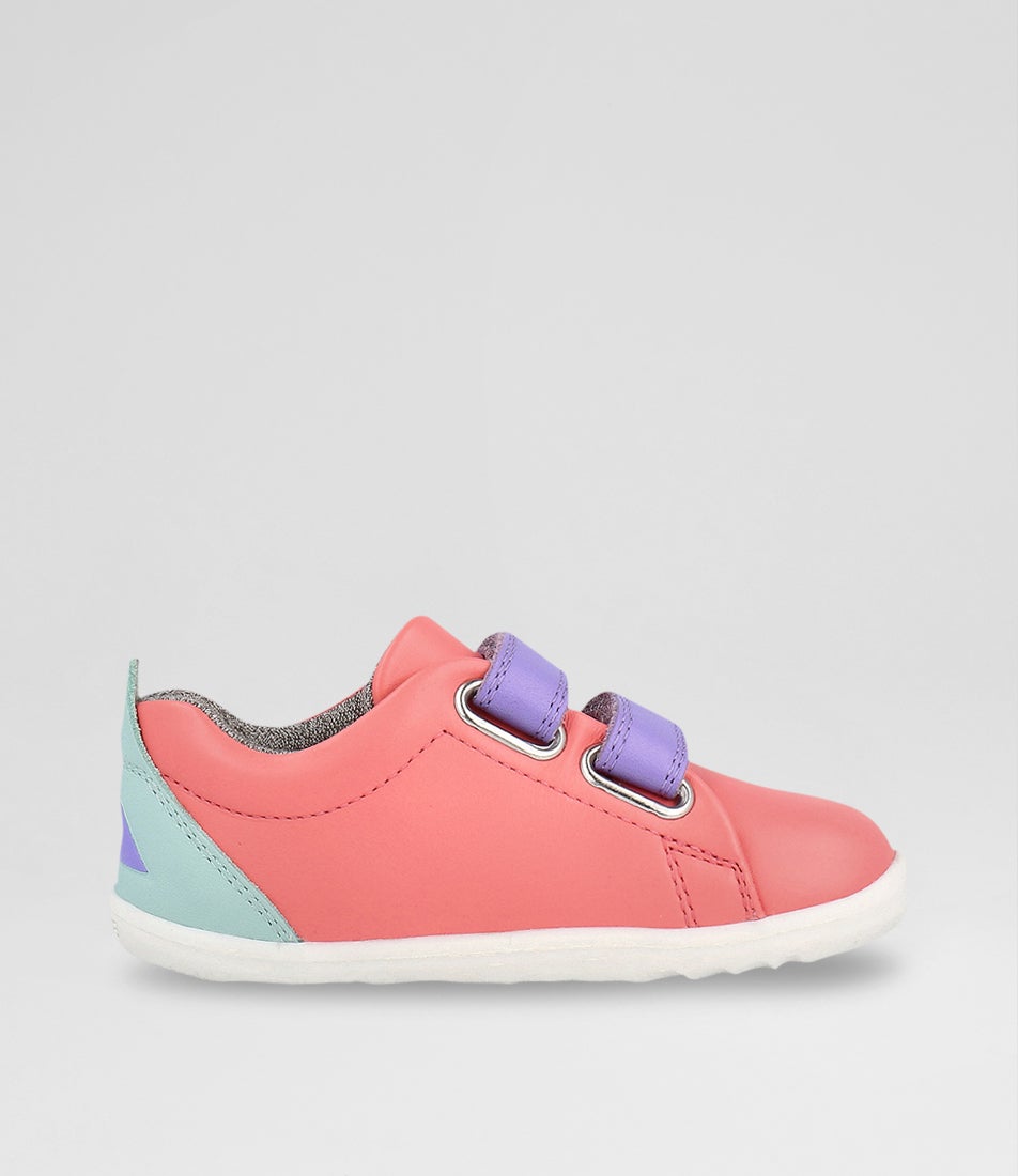 bobux Su Grass Court Infant Ocean Coral Mauve Combo Leather Sneakers