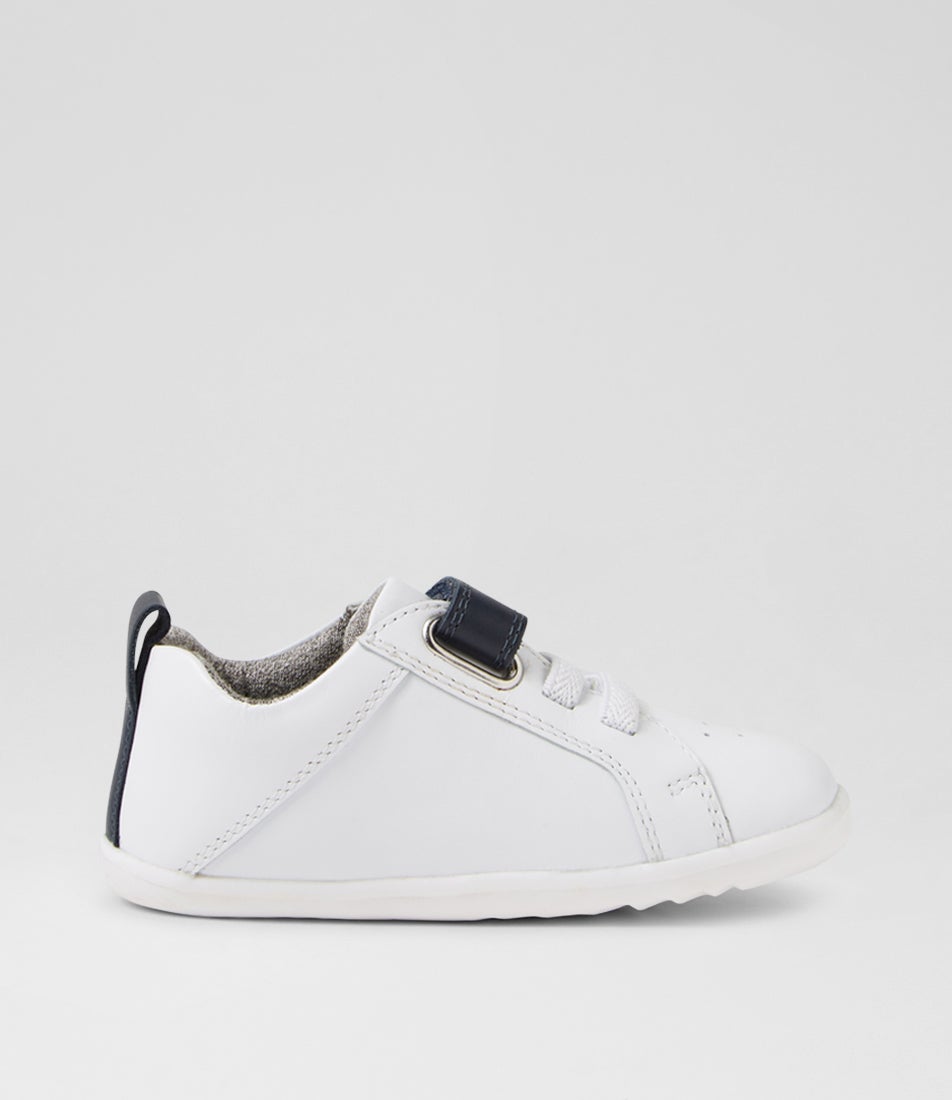 Bobux Su Pace Infant Optical White Navy Leather Flat Shoes