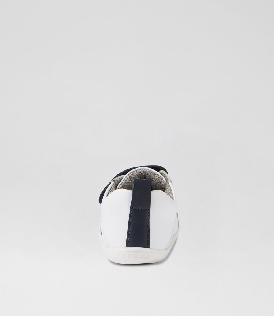 Bobux Su Pace Infant Optical White Navy Leather Flat Shoes