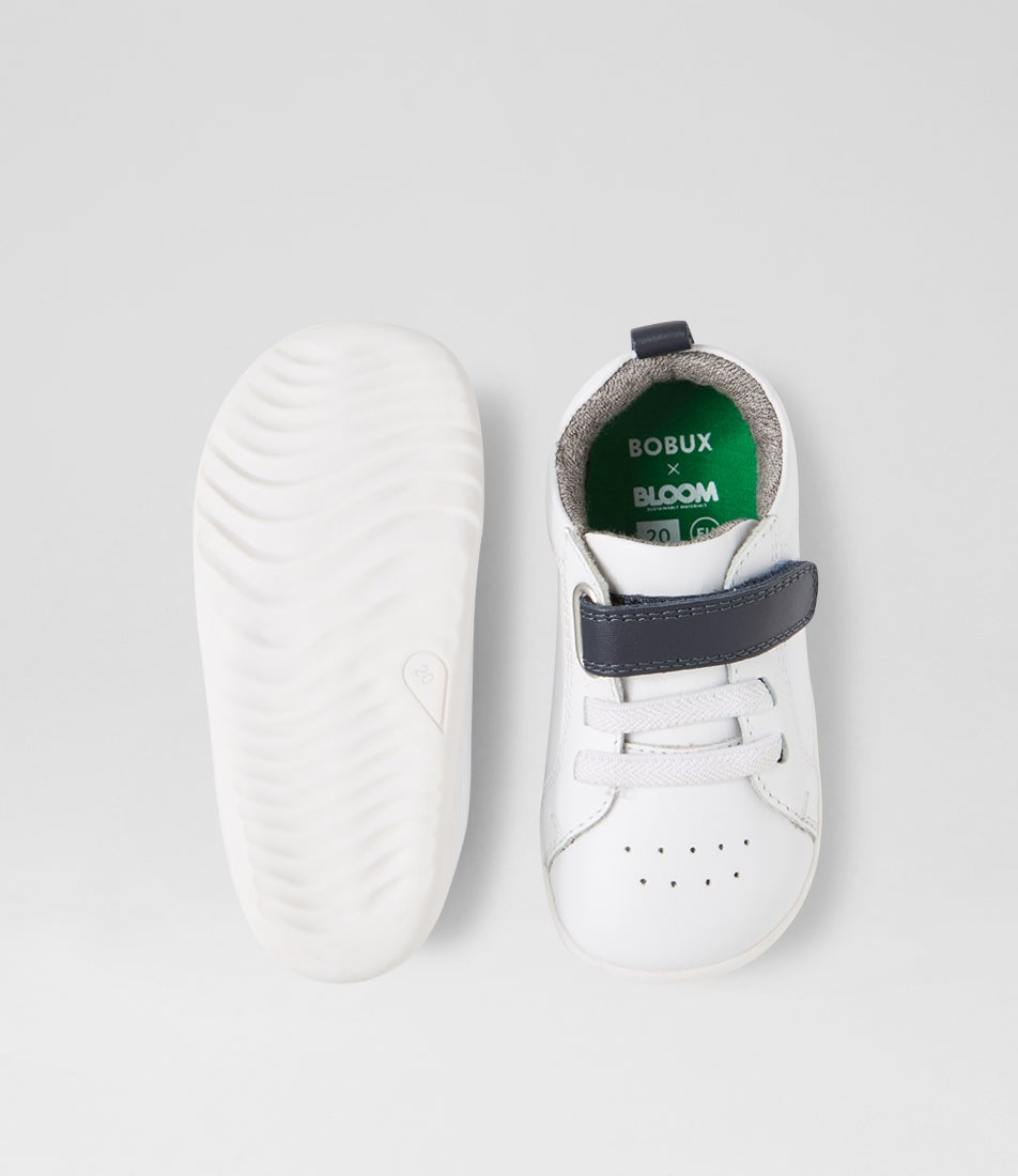 Bobux Su Pace Infant Optical White Navy Leather Flat Shoes