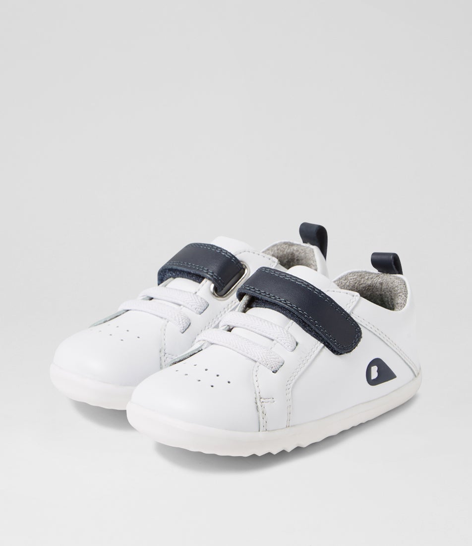 bobux Su Pace Infant Optical White Navy Leather Flat Shoes
