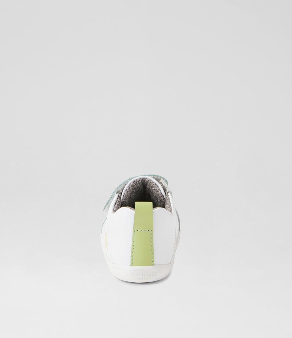 Bobux Su Pace Optical White Shadow Lime Leather Flat Shoes