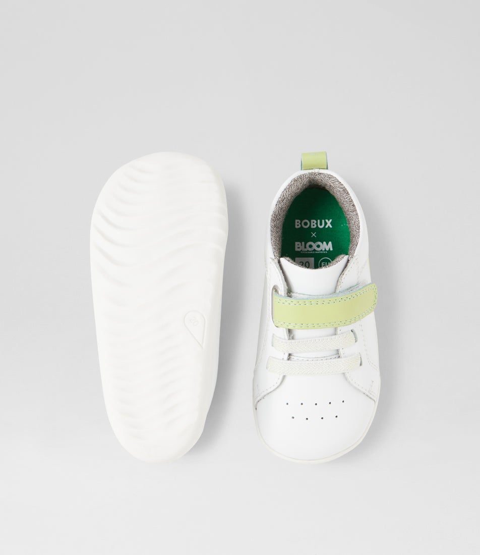 Bobux Su Pace Optical White Shadow Lime Leather Flat Shoes