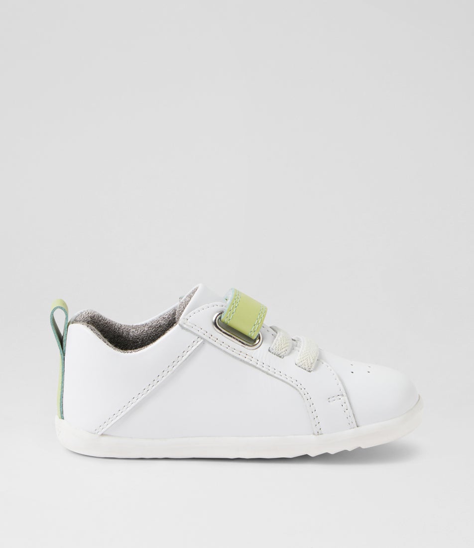 Bobux Su Pace Optical White Shadow Lime Leather Flat Shoes