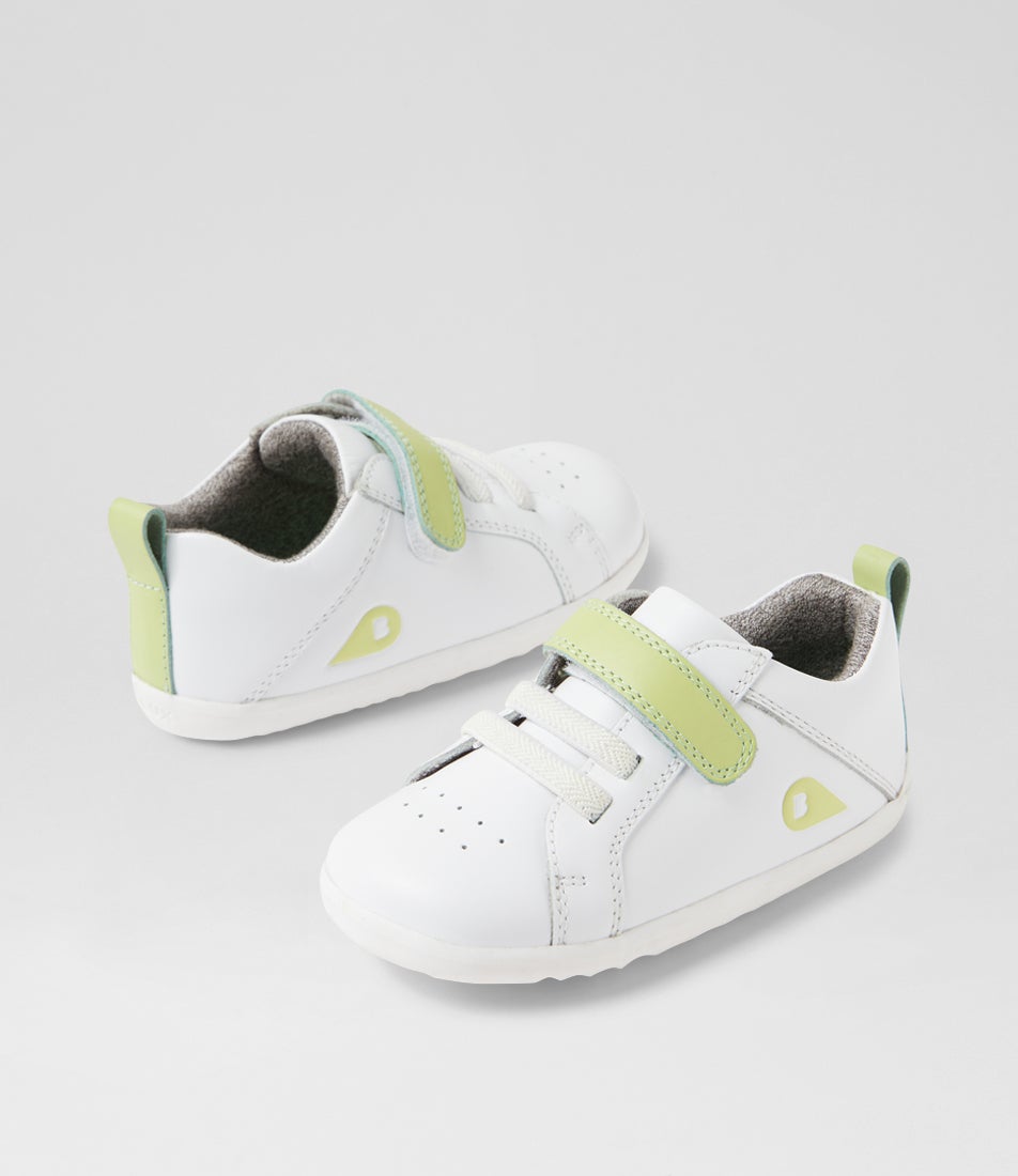 bobux Su Pace Optical White Shadow Lime Leather Flat Shoes