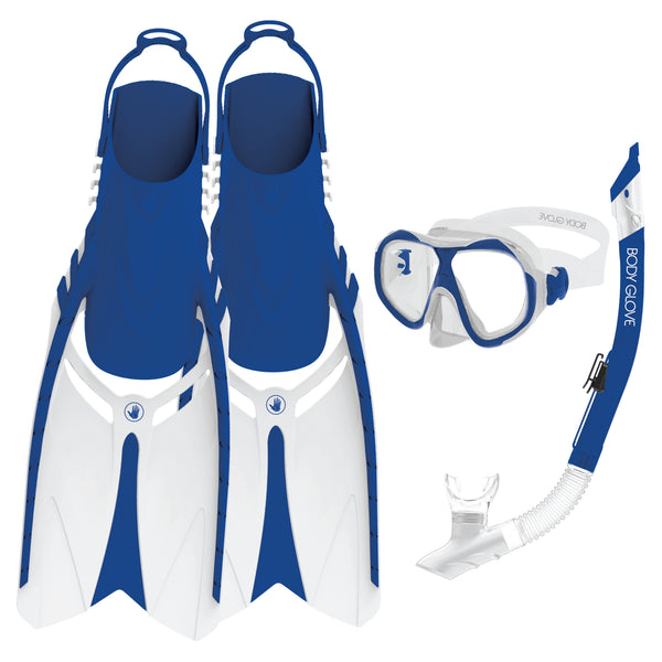 body glove Enlighten II Mask/Snorkel/Fins Complete Set - Blue/White